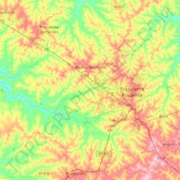 Álvares Machado topographic map, elevation, terrain