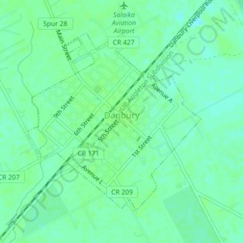 Danbury topographic map, elevation, terrain