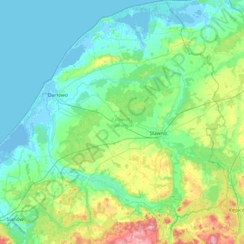 powiat sławieński topographic map, elevation, terrain