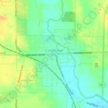 Cambridge City topographic map, elevation, terrain
