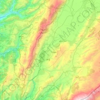 Western Beqaa District topographic map, elevation, terrain