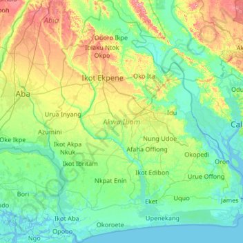 Akwa Ibom State topographic map, elevation, terrain