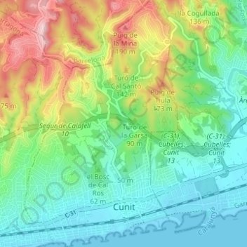 Cunit topographic map, elevation, terrain