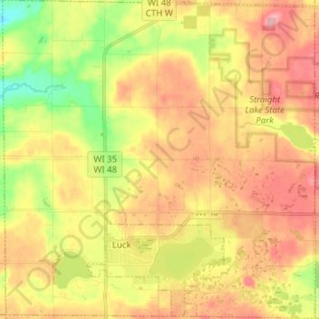 Town of Luck topographic map, elevation, terrain