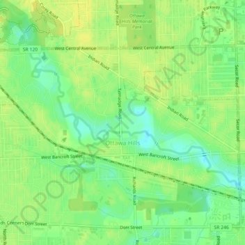 Ottawa Hills topographic map, elevation, terrain