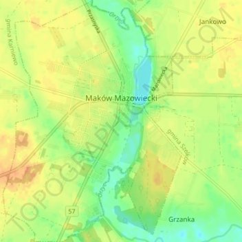 Maków Mazowiecki topographic map, elevation, terrain