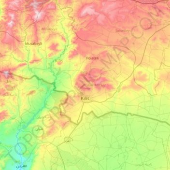 Kilis topographic map, elevation, terrain