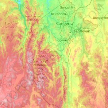 Australisches Hauptstadtterritorium topographic map, elevation, terrain