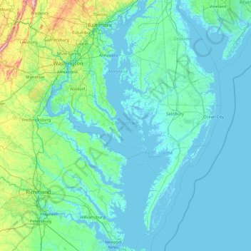 Chesapeake Bay topographic map, elevation, terrain
