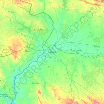 Badajoz topographic map, elevation, terrain