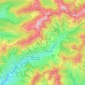 Mandailles-Saint-Julien topographic map, elevation, terrain