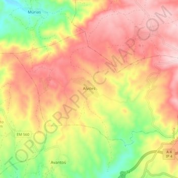 Alvites topographic map, elevation, terrain