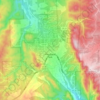 Woodland Park topographic map, elevation, terrain