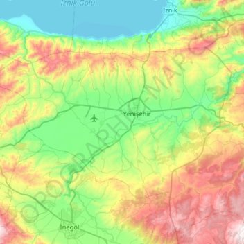 Yenişehir topographic map, elevation, terrain