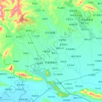 东陵满族乡 topographic map, elevation, terrain