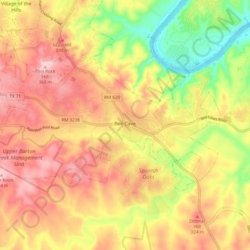 Bee Cave topographic map, elevation, terrain