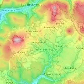 Oberleichtersbach topographic map, elevation, terrain