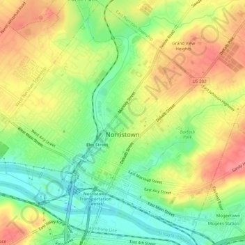 Norristown topographic map, elevation, terrain