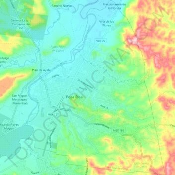 Poza Rica de Hidalgo topographic map, elevation, terrain