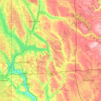 Mercer County topographic map, elevation, terrain