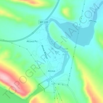 Alcova topographic map, elevation, terrain
