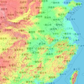 Yangtze topographic map, elevation, terrain