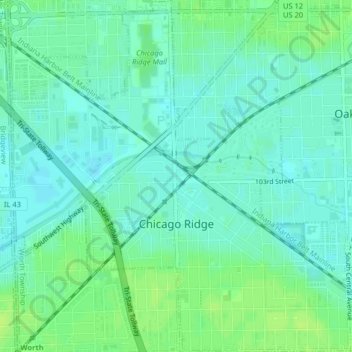 Chicago Ridge topographic map, elevation, terrain
