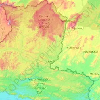 Uiramutã topographic map, elevation, terrain