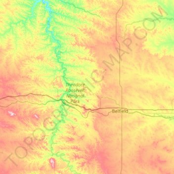 Billings County topographic map, elevation, terrain