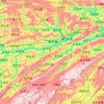 奉节县 topographic map, elevation, terrain