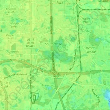 Southchase topographic map, elevation, terrain