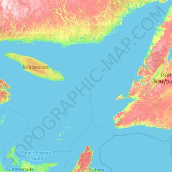 Gulf of Saint Lawrence topographic map, elevation, terrain