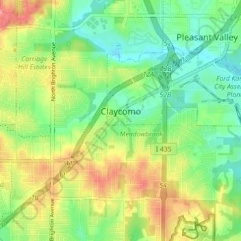 Claycomo topographic map, elevation, terrain