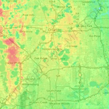 Orlando topographic map, elevation, terrain