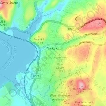 City of Peekskill topographic map, elevation, terrain