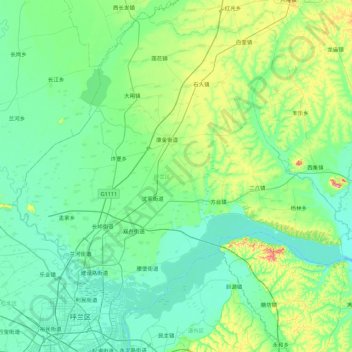 Hulan topographic map, elevation, terrain