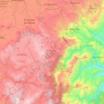 El Carmen de Viboral topographic map, elevation, terrain