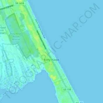 Kitty Hawk topographic map, elevation, terrain