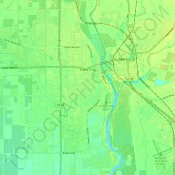 Yuba City topographic map, elevation, terrain