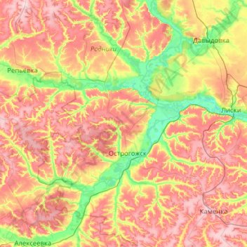 Ostrogozhsky District topographic map, elevation, terrain