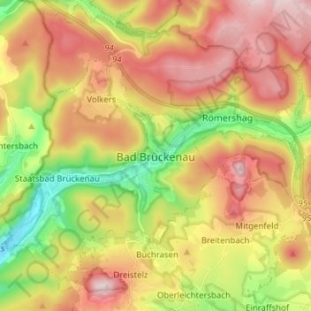 Bad Brückenau topographic map, elevation, terrain