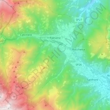 Paesana topographic map, elevation, terrain