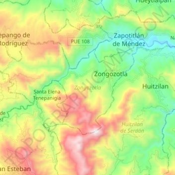 Zongozotla topographic map, elevation, terrain
