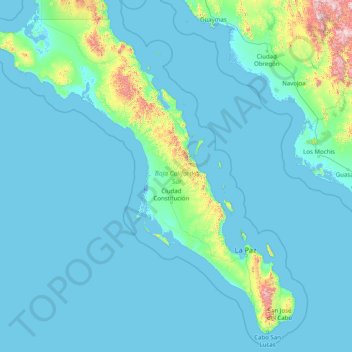 Baja California Sur topographic map, elevation, terrain