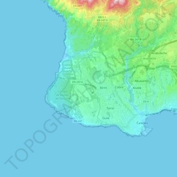 Cascais e Estoril topographic map, elevation, terrain
