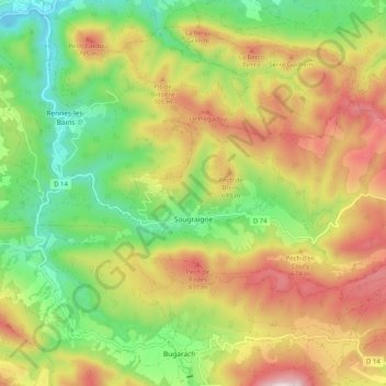 Sougraigne topographic map, elevation, terrain