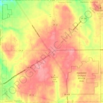 Hambden Township topographic map, elevation, terrain