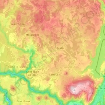 Sarroux - Saint Julien topographic map, elevation, terrain
