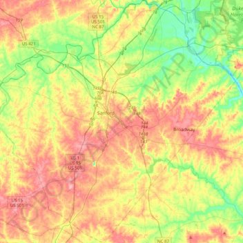 Lee County topographic map, elevation, terrain