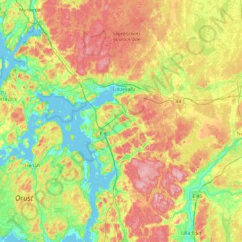 Uddevalla kommun topographic map, elevation, terrain